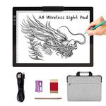 A4 Wireless LED Light Pad with Carry Bag, Innovative Stand and Top Clip, TOHETO Rechargeable Light Box Stepless Dimmable and 6 Levels Brightness Cordless Light Board for Tracing Weeding Vinyl (Black)