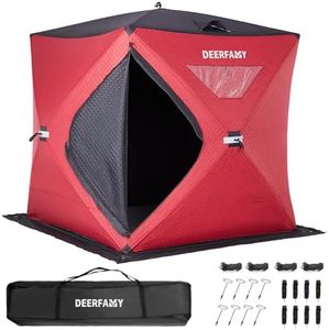 DEERFAMY Ice Fishing Shelter, 3-4 Person Ice Fishing Tent Cutton Filled, Pop up Ice Shanty Insulated Tent with Carrying Bag, Extra Mesh Bag, 8 Ice Anchors, Red