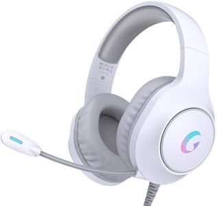 Syndesmos CM7002 Gaming Headset for PC, PS5, PS4, Mac, Switch, Xbox Series, Surround Sound RGB Gaming Headphones with Mic, 3.5MM Audio Jack, 50MM Dynamic Drivers(White)