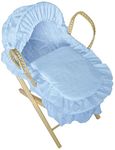 Cuddles Collection Dolls Moses Basket Blue Embroidery Anglaise with Stand