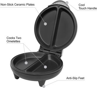 Dual Electric Omelette Maker – Non-Stick Plates, Cool Touch Handle, Ready Light