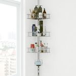 OLLIDOT Shower Caddy, Bathroom Storage Organizer with 4 Adjustable Baskets, 99-317 cm Rustproof Shower Corner Shelves with Tension Poles for Shampoo Accessories, Silver