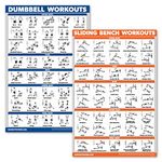 QuickFit 2 Pack - Dumbbell Workouts and Sliding Bench Exercise Poster Set - Compatible with Total Gym & Weider Ultimate Body Works (Laminated, 18" x 27")