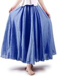 ASHER FASHION Women's Bohemian Style Elastic Waist Band Cotton Linen Long Maxi Skirt Dress (105CM, Denim Blue)