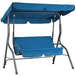 CASARIA® Hollywood Canopy Swing Chair | 2 Seater | Weatherproof Rocking Bench with Roof and Backrest | Non-Slip Feet | Outdoor Garden Patio Seat | Up to 200kg | Atlantic Blue