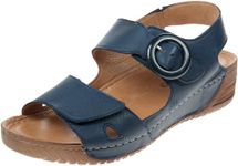 Miss Shoes Adesso Lily Adjustable Buckle Leather Open Toe Wedge Sandals (Navy, UK Footwear Size System, Adult, Women, Numeric, Medium, 7)