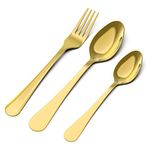 AXIOM Golden Cutlery Set Stainless Steel. 24 Pieces Premium Spoons & Forks (8 Dessert Spoon, 8 Dessert Fork, 8 Tea Spoon) Gold Colour Flatware for Luxury Dining