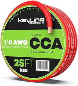 1/0 Gauge Wire - 25ft Red | 1/0 Gauge Amp Wire, Battery Cable, Marine Speaker Wire, Solar Cables for RV Trailer, Car Audio Speaker Cable, 8 AWG Automotive Wire Copper Clad Aluminum (CCA)