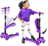 Hurtle, 3 Wheel Try Scooter for Kids - Ages 2-12, Kids Scooter, Boys & Girls Scooter, w/ Flip-able Seat, Scooter for 2+ Year Old, Foldable Kick Toddler Scooter, Flashing Lights, Adjustable Height