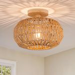 Boho Light Fixtures Ceiling Rattan Ceiling Light Flush Mount Mini Chandelier Lighting Woven Ceiling Light Fixture for Bedroom Hallway Bathroom Nursery Room