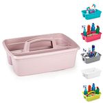 Large Strong Plastic Kitchen Cleaning Carry Tray Caddy Tidy Organiser Cleaning Tool Utility Caddy Storage Gardening Home Bottle Carrier with Handle (Pink)