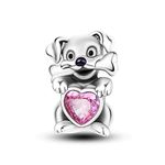 Hapour Animal Puppy Dog Heart Charm Bead fits Charms Bracelets, 925 Sterling Silver Pendant Bead for Bracelet Necklace DIY Jewelry Gift for Women