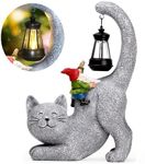 Solar Garden Decor Cat Figurine-Cat Outdoor Statue with Solar Lantern, Gnome Garden Decor for Outside Patio,Porch,Yard, Backyard-Unique Housewarming Gifts for Mom Grandma Women