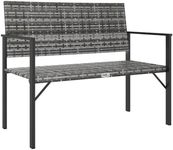 'vidaXL Durable 2-Seater Garden Bench Grey - Poly Rattan Outdoor Seat with Backrest and Armrests, Weather-Resistant and Easy-to-Clean Material, Sturdy Steel Frame