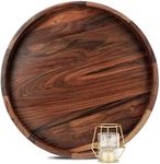 MAGIGO 18 Inches Extra Large Round Black Walnut Wood Ottoman Tray with Handles, Serve Tea, Coffee or Breakfast in Bed, Classic Circular Wooden Decorative Serving Tray