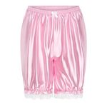 Satini Frilly Lace Sissy Ruffled Victorian Lolita Bloomer Shorts Silky Satin Pumpkin Pantaloon Pettipants (Baby Pink, XXL)