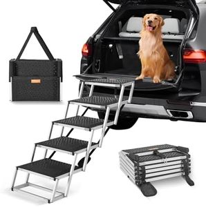 VEVOR Escalier pour Chien 5 marches, Rampe Voiture pour Chiens Pliable, Charge 68 kg, Surface antidérapante, Aluminium léger, Large marchepied Portable pour Animaux de Compagnie, Voiture, SUV, Camion