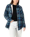 ZENTHACE Womens Sherpa Fleece Lined Flannel Jacket Button Down Plaid Flannel Shirt Jacket(All Sherpa Lining), Blue Navy Plaid, Large