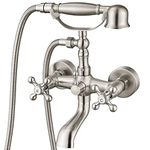 Aolemi Wall Mount Bathtub Faucet Brushed Nikcel Double Cross Handle Bathroom Tub Filler with Handheld Shower Sprayer Vintage Telephone Shaped Basin Mixer Taps with Swivel Spout