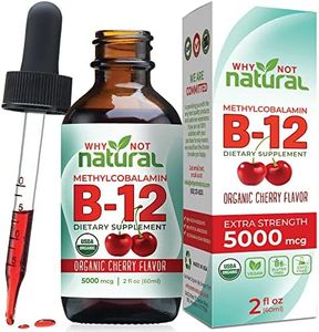 Organic Vitamin B12 Liquid - Sublingual Extra Strength 60 x 5000 mcg Drops, Methylcobalamin, Natural Cherry Flavor, Vegan, Maximize Absorption and Energy