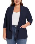 MINTLIMIT Ladies Causal Open Front Plus Size Blazers 3/4 Sleeve Blazers Office Suit Business Jackets Flap Pockets (Navy XXL)