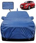 Fabtec Waterproof Car Body Cover for Maruti Swift (2012-2017) with Mirror Pocket, Triple Stitched and Soft Cotton Lining (Metallic Blue with White Piping)