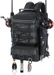 MoKo Fishing Backpack Sling Bag with Rod & Gear Holder, Nylon Waterproof Fishing Tackle Storage Bag for Camping, Hiking, Hunting, Ideal Gifts for Men Father, Black
