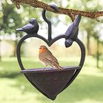 Garden Mile Love Heart Hanging Bird Feeder and Bath - Vintage Look Cast Iron Antique Bronze Finish Bird Feeding Station - Garden Ornaments Outdoor Table Seed Feeder for Garden or Bird Lover