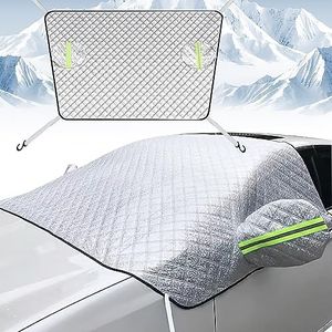 kzalzaci Windshield Snow Cover Car Windshield Snow Ice Covers with 4 Layers Protection Snow Ice UV Frost Defense Extra Large & Windshield Winter Cover Fits Most Cars and SUV