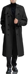 Botten Men's Double-Breasted Trench Coat - Long Jacket Overcoat-Oversized Casual Windbreaker with Lapel-BLACK