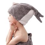 JK Home Kids Microfiber Hair Drying Wrap Towel Cap, Fun Cute Cartoon Shark Super Absorbent Coral Velvet Hair Turban Quick Dry Towels for Wet, Long, Thick Hair