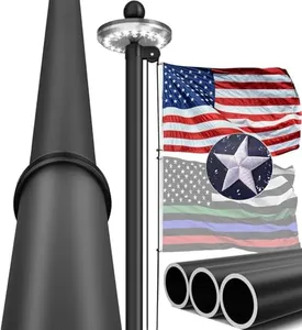 IIOPE 25FT Heavy Duty Flag Pole – 2.7" Large Bottom Tube, Wind-Resistant Sectional Tapered Design, Aluminum Residential Flagpole Kit with Solar Light, USA Flag, Complete Set, Great Gift Choice