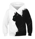 JSJCHENG 3D Animal Print Hoodies for Boys Girls Hooded Pullover Sweatshirts for 4-15 Years(Cats Black, 8-11 Years)