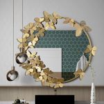 LOVNAHO Gold Mirrors for Wall, Butterfly Round Wall Mirror Decorative Mirrors for Living Room, 27.5Inch Circle Metal Framed Wall Mounted Mirror for Entry Way Bedroom Hotel Salon