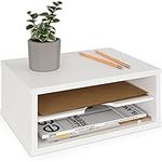 Ballucci File Organizer, 2-Tier Document Paper Sorter, Stackable Wood Desk Organizer Mail Holder, Monitor Stand with Storage Shelves, White