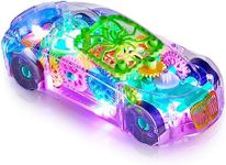 Playbees Light-Up Transparent Sensory Car Toy for Kids - 1 Pack - Bump and Go Colorful Moving Gears, Music, LED Effects - Fun Educational Toy - Great Birthday Gift Idea