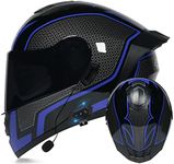 Full Face Helmet Bluetooth Integrated Motorcycle Helmet Modular Flip Up Full Face Helmet Dual Visor DOT ECE Approved Modular Bluetooth Helmet B,XL=61-62CM