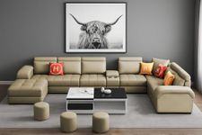 Casaliving Emerson Modern U-Shaped Sectional Sofa Set 9 Seater, Sofa Couch with 3 Puffy for Hall (Cream Colour) Premium Leatherette Fabric Sofa