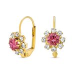 Purple Lavender And White Crystal Flower 18K Gold Plated Brass Lever back Drop Earrings For Women Simulated Amethyst