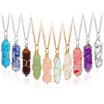 10 Pieces Hexagonal Crystal Necklace,Natural Stones Quartz Healing Crystal Necklace Pendant Full Wire Wrap Gemstone,Valentine's Day Gift Necklace for Women Girls,1.26x0.31 inches