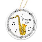 Saxophone Ornament for Christmas Tree Decor, Personalized Saxophone Musical Instrument Xmas Ornament, Saxophonist Playing Saxophone Christmas Ornament, Custom Name & Year Saxophone Ornament Gifts