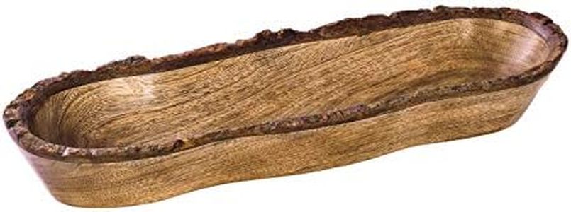Divit Shilp Bandeja de madera natural, cuenco para servir ensalada, verduras y frutas, bandeja grande y profunda para la familia, fiesta. (Bark Edge Tray)