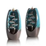 ComSaf Backflow Incense Burner, Ceramic Waterfall Incense Holder Pack of 2, Handmade Porcelain Censer Incense Cones Holder, Aromatherapy Ornament Gift for Home Decor Yoga Spa Meditation, Blue