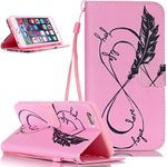 iPhone 6S Plus Case,NSSTAR Pink Feather Love Hope Flip PU Leather Fold Wallet Pouch Case Premium Leather Wallet Flip Stand Credit Card ID Holders Case Cover for Apple iPhone 6S Plus/ iPhone 6 Plus