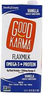 Good Karma Non Dairy Vanilla Flaxmilk (32 oz Carton) Vegan Protein Packed & Lactose Free Plant Based Milk Alternative
