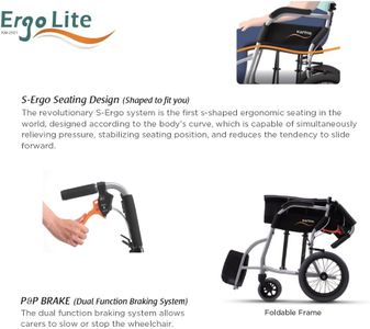 Karma Ergo Lite Ultralite Transit Wheelchair, Folding, 8.8kg, 18" Seat