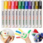 SAYEEC Clearance Acrylic Paint Marker Pens Set of 12 Reversible Tip Round Chisel Tip Water Based Artist Paint Pens for Rock Painting Wood Easter Egg Window Markers Mug Ceramic Glass Metal Fabric