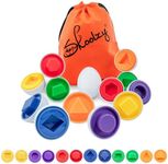 Skoolzy Shapes Matching Egg Toy 6 pc Set, Easter Egg Basket Toys for Toddlers, Montessori Sensory Bin Toy for Preschool Kids & Blind Children Learning Shape Sorting, with Bag & eBook