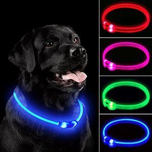 NOVKIN LED Dog Collar, Rechargeable Light Up Dog Collars,IP67 Waterproof Dog Lights for Night Walking，Adjustable, Reusable Safety Necklace for Small Medium Large Dogs(Blue)