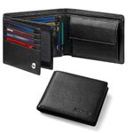 HOCRES® Wallets for Mens RFID Blocking Leather Slim Wallet with 15 Credit Card Holders, 2 Banknote Compartments & 2 ID Window Minimalist Wallets with Gift Box